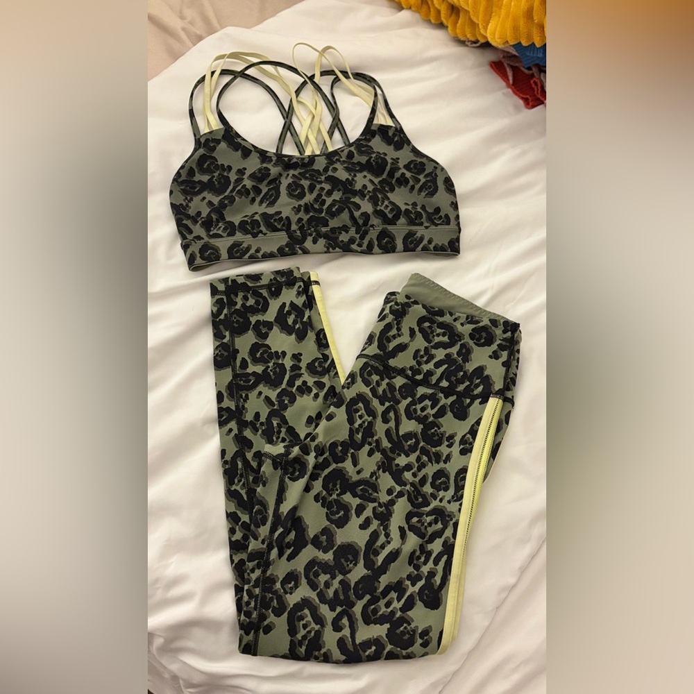 VS SPORT SET • 2 Pc. Leggings & Sports Bra •M• camo green leopard/neon yellow